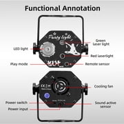 Pogolab DJ Laser Party Lights, RGB LED Disco Light, Sound Activated Projector Strobe Light with Remote Control for Christmas Halloween Decorations Karaoke Birthday Dance Wedding Stage Show