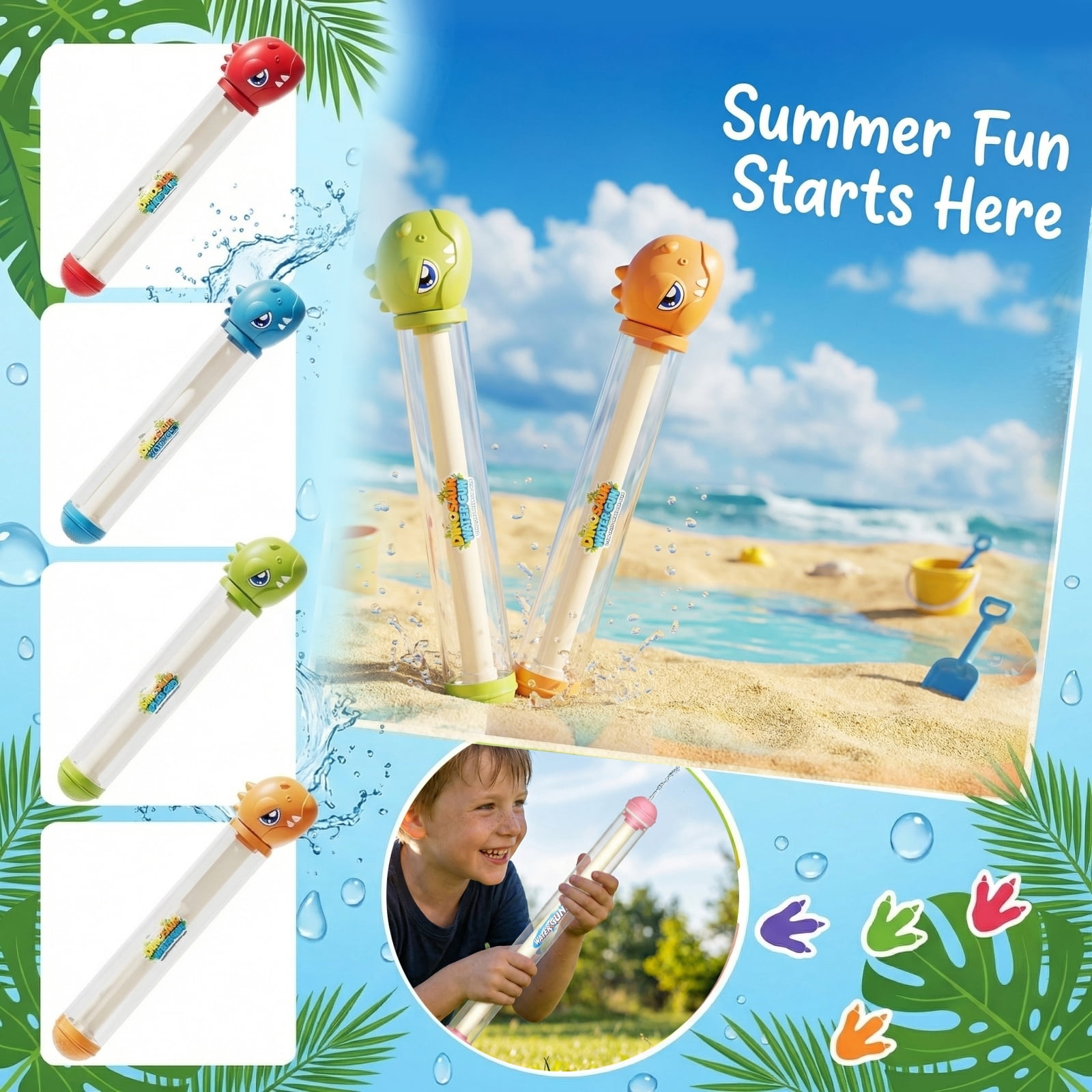 Dinosaur Fireworks Water Gun 11.5 in, Plastic Manual Pump High Pressure Water Gun for Adults, Summer Pool Beach Accessories (Red)