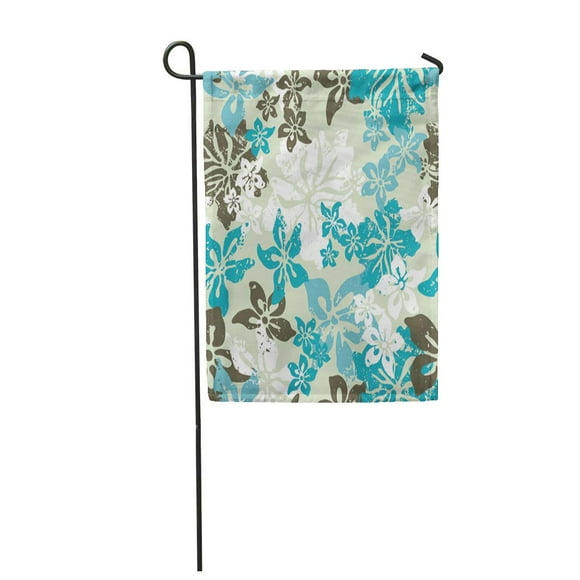 NUDECOR Teal Tiki Hibiscus Pattern Hawaii Island Camo Floral Tropical Garden Flag Decorative Flag House Banner 12x18 inch