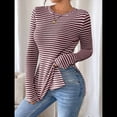 thumbnail image 4 of Camiseta de Larga A Rayas para Mujer, Cuello Redondo, Dobladillo con Abertura, Corte Entallado Vino Tinto L, 4 of 10
