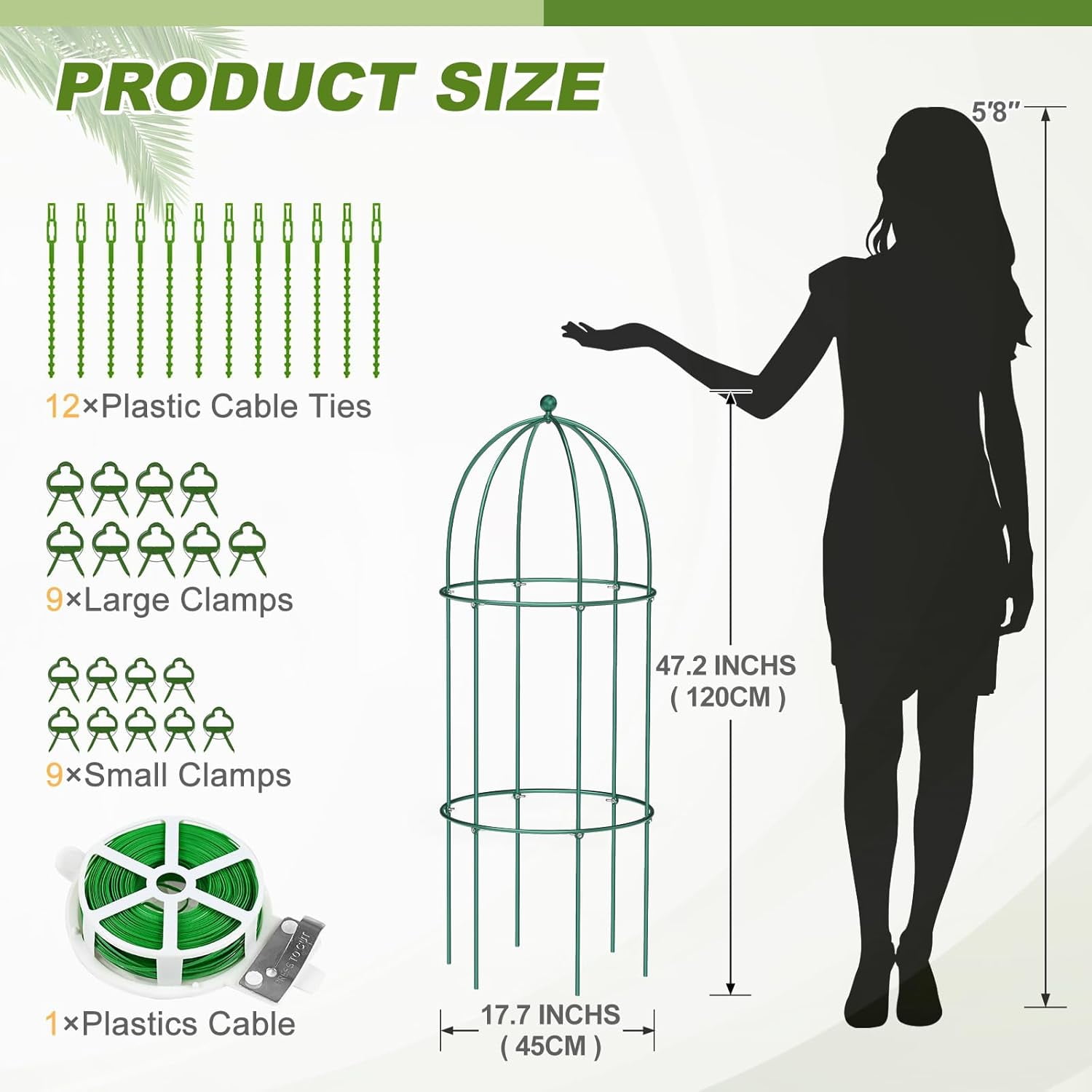 Slsy 3 Pack Garden Obelisk Trellis for Climbing Plants, 47.2"H Large Metal Round Trellis Plants Cages & Supports for Tomatoes Peonies Lily Rose and Flowers Cucumber Vegetable