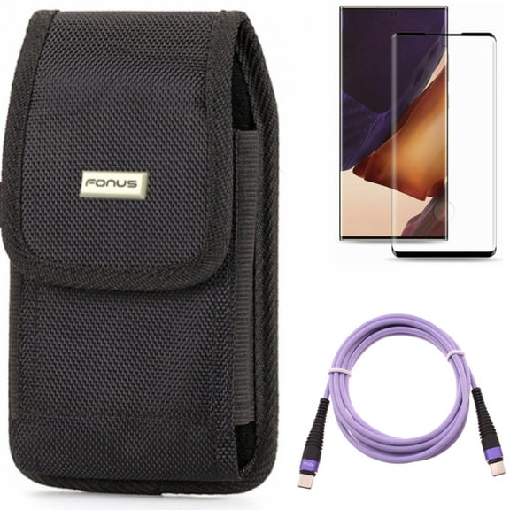 Case Belt Clip & Purple 10ft PD Cable & Screen Protector for Samsung Galaxy Note 20 Ultra (6.9") - Combo with Swivel Holster & Type-C to USB-C Fast Charger Cord & Tempered Glass (Fingerprint Unlock)