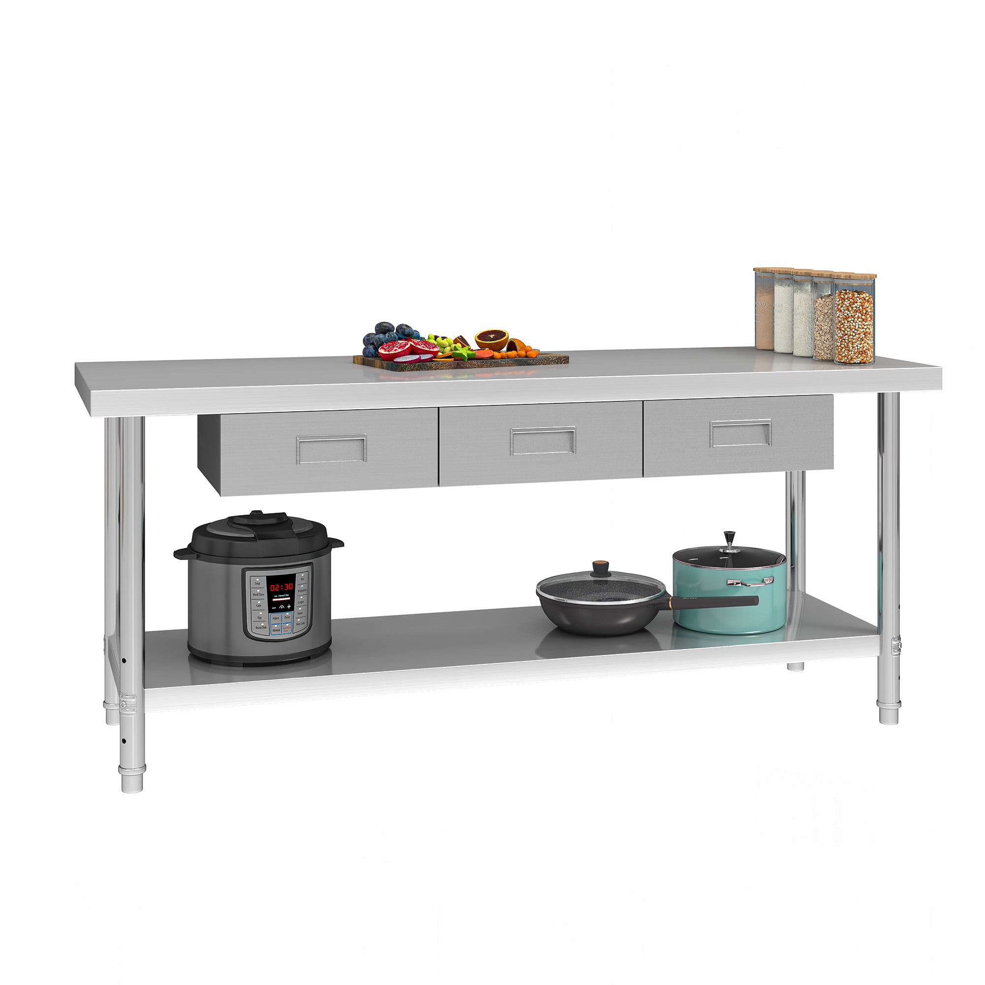 Uforic 72" x 24" Stainless Steel Work Table with 3 Drawers, Adjustable Storage Shelf, Heavy-Duty NSF Prep Table for Kitchen, Restaurant