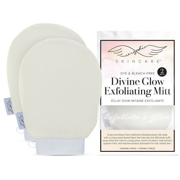Seraphic Skincare Divine Glow Exfoliating Mitt (2pc) – 100%, Dye-Free, Bleach-Free Vegan Viscose Korean Exfoliating Glove – Body Exfoliator for Self-Tan Removal & Keratosis Pilaris