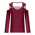 thumbnail image 5 of QUNYINEY Purple Tshirts Shirts for Women Solid Casual Long Sleeve V-Neck Tops Cut Out Cold Shoulder Pullover Loose T-Shirts, 5 of 5