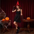 thumbnail image 4 of Womens Halloween Witch Hat with Mesh Veil, Pointed Cone Costume Hat for Party Dress Up Cosplay Haunted House, Wizard Headwear Red, 4 of 6
