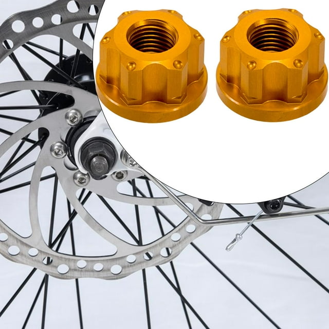 Colaxi 2x Bike Wheel Hub Axle Nuts Front Axle Nut 7075 Aluminum Alloy M9 Replacement Flanged Axle Nut Front Wheel Hub Screws Gold