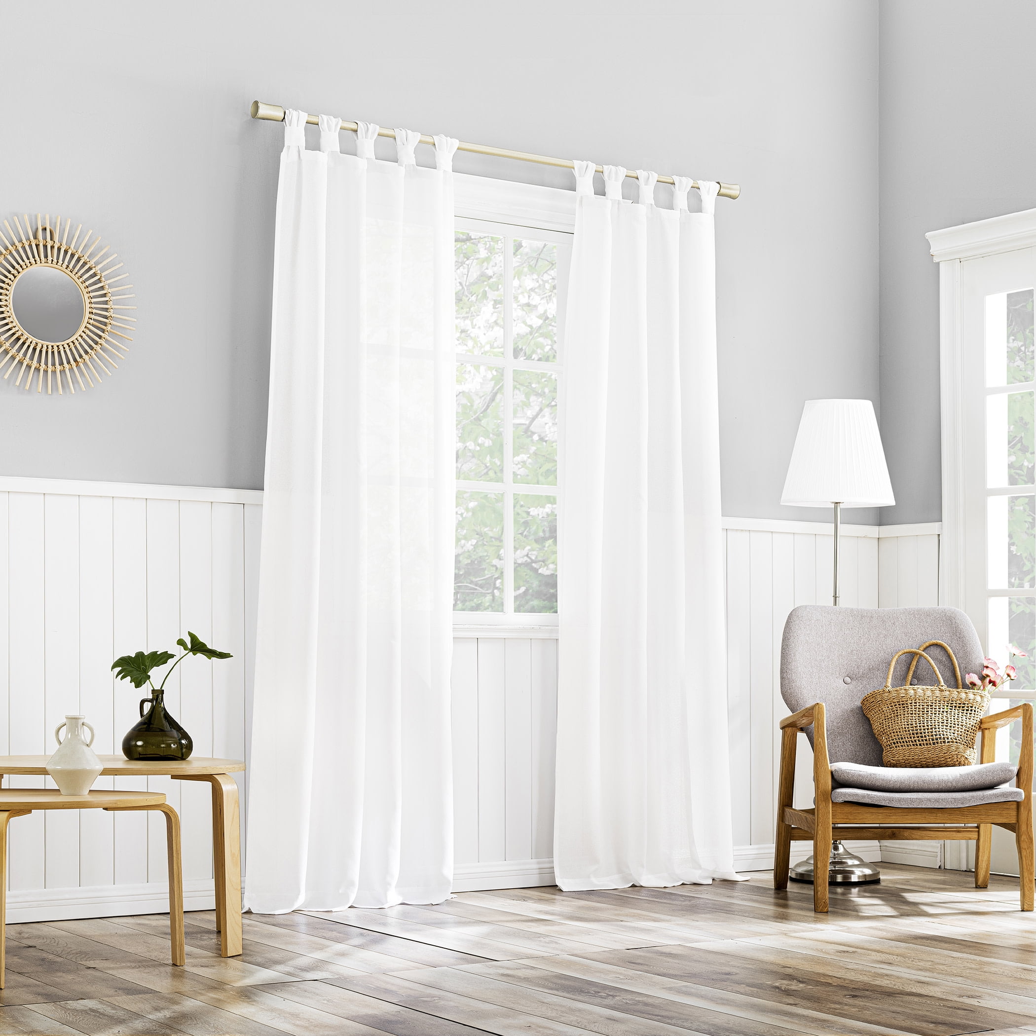 No. 918 Hathaway Twist Tab Semi-Sheer Tab Top Curtain Panel, 40"x84", White