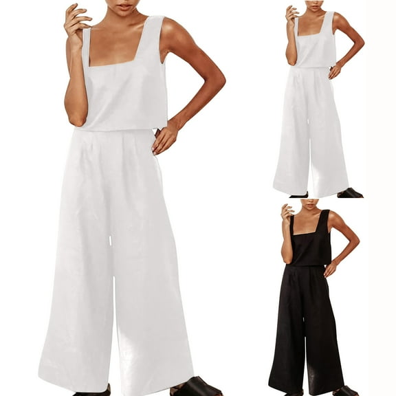 Elainilye Fashion Pajamas for Women Set Solid Cotton and Linen Pajama Set Two Piece Homewear Suit Sleepwear,White