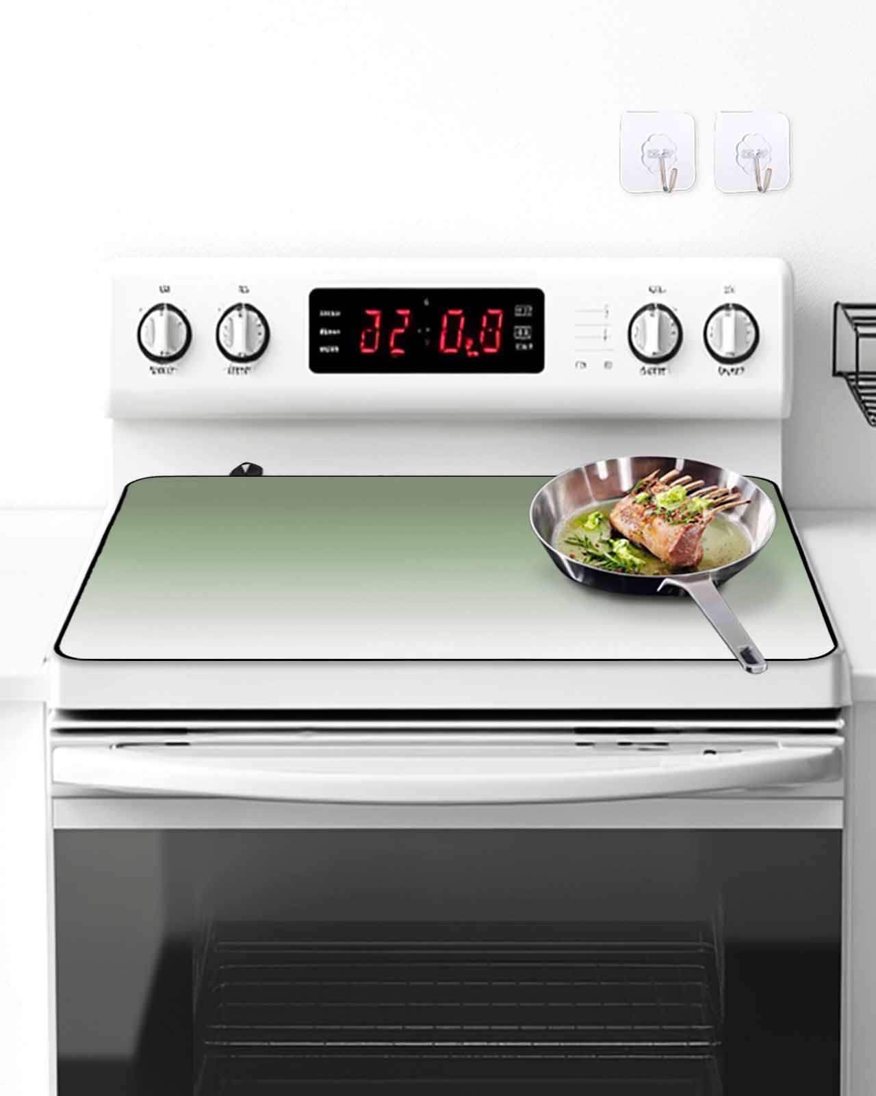 Stove Top Covers for Electric Stove, Sage Green Glass Stovetop Cover Protector, Farmhouse Sage Green Ombre Induction Cooktop Protector Oven Mat for Kitchen Countertop 24"x21"