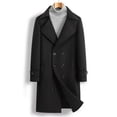 thumbnail image 2 of Lovzfmll Men's Wool Trench Coat Notched Lapel Button Front Mid-Length Black, S, 2 of 9
