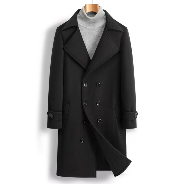 Yusimy Men's Slim Fit Trench Coat Double Breasted Pure Color Wool Blend Mid-Length Classic Style Overcoat