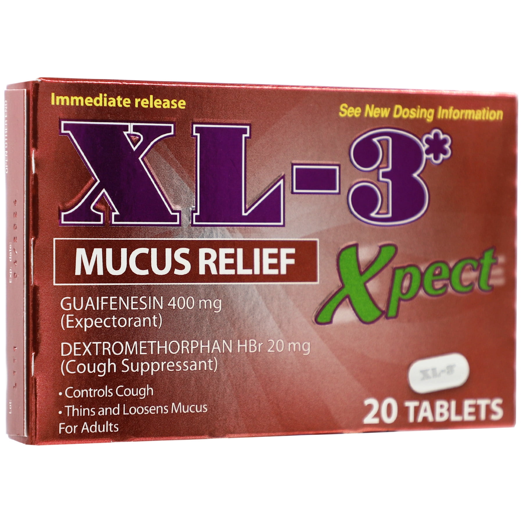 XL-3 Xpect Mucus Relief, OTC Medication Helps Thins and Loosens Mucus, 20 Tablets