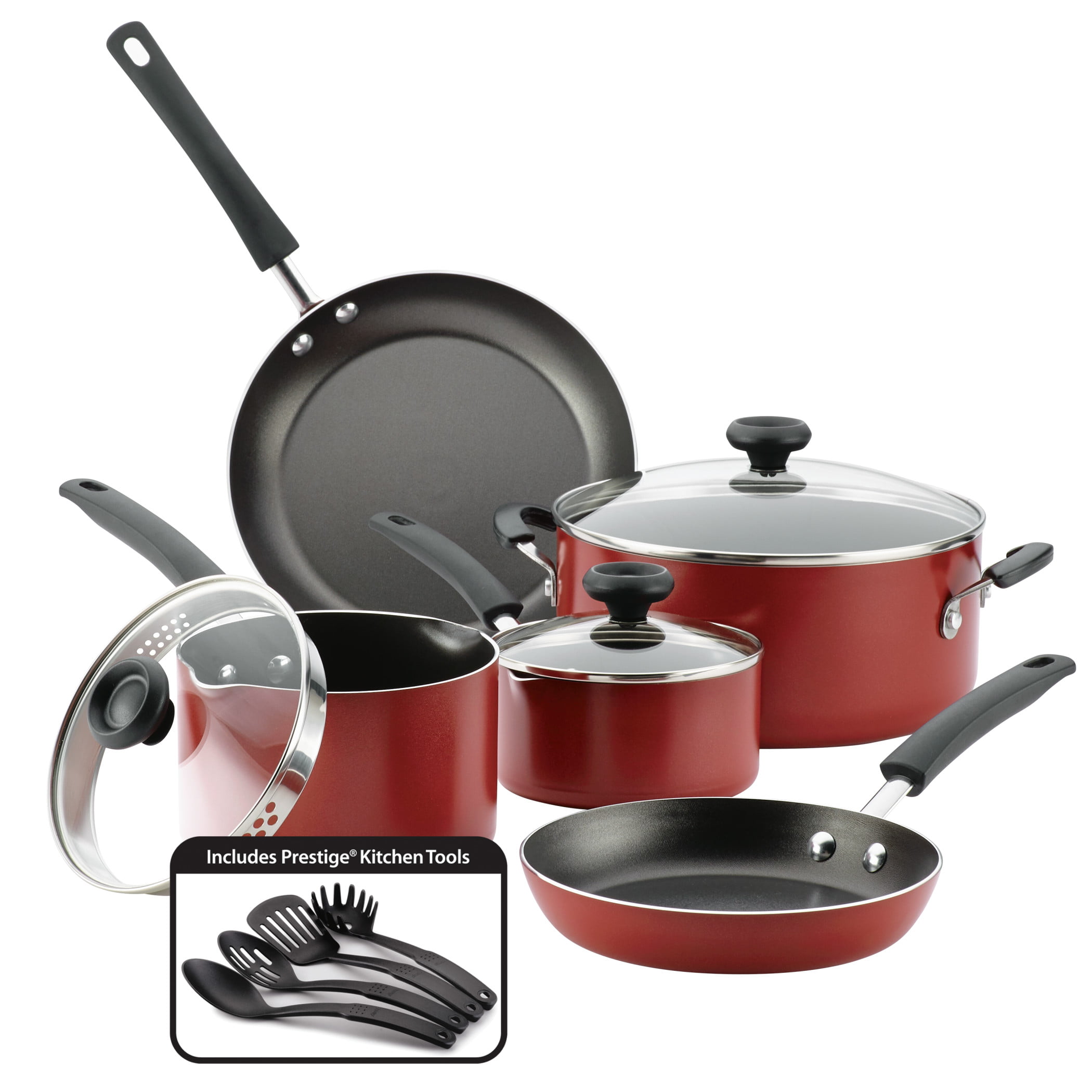 Red Meyer 14383 Farberware New Traditions Speckled Aluminum Nonstick 12-Piece Cookware Set 