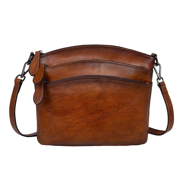 Bandolera HESHE de piel vintage para mujer, color marrón