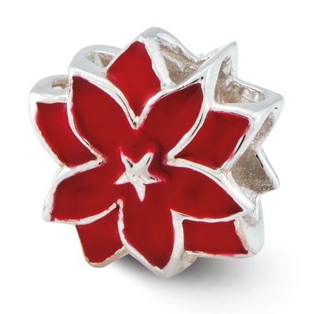 Enamel Sterling Silver Flower Beads - Lex & Lu Sterling Silver Reflections Red Enameled Flower Bead