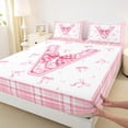 thumbnail image 3 of Feelyou Girly Monogrammed V Full Size Sheets, Cartoon Pink Bownknot Ribbon Bed Sheets, Princess Buffalo Plaid Sheet Sets, Breathable Home Decor, 4-Piece, 3 of 7