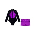 thumbnail image 3 of Doomiva Kids Girls Long Sleeve Shiny Gymnastic Dance Leotard Bodysuit Jumpsuit with Metallic Shorts Set Activewear Purple 12, 3 of 7