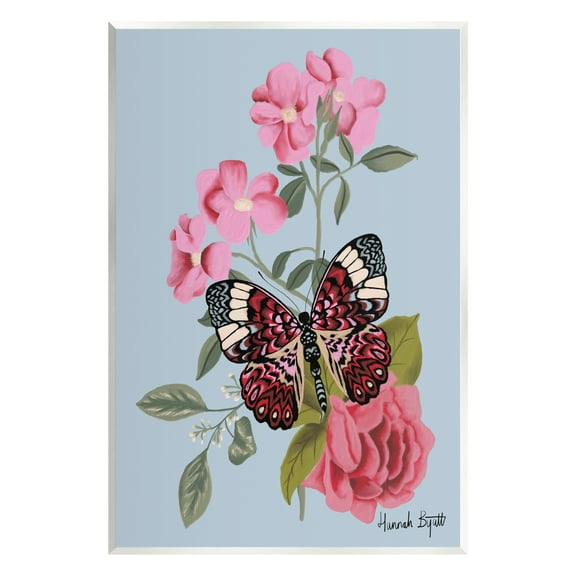 Stupell Industries Pink Floral Butterfly Animals & Insects Painting Unframed Art Print Wall Art, 10 x 15