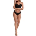 thumbnail image 2 of INSPIRE CHIC Women's Lace Trim Mid-Waisted Ribbed Briefs Seamless Comfortable Stylish Regular Fit Solid Panties S Black, 2 of 5