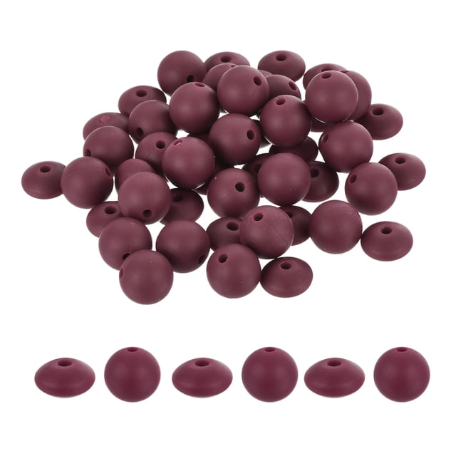 Uxcell 50Pcs cuentas de silicona burdeos de 12 mm redondas y lentejuelas para bolígrafo, pulsera, collar, llavero DIY