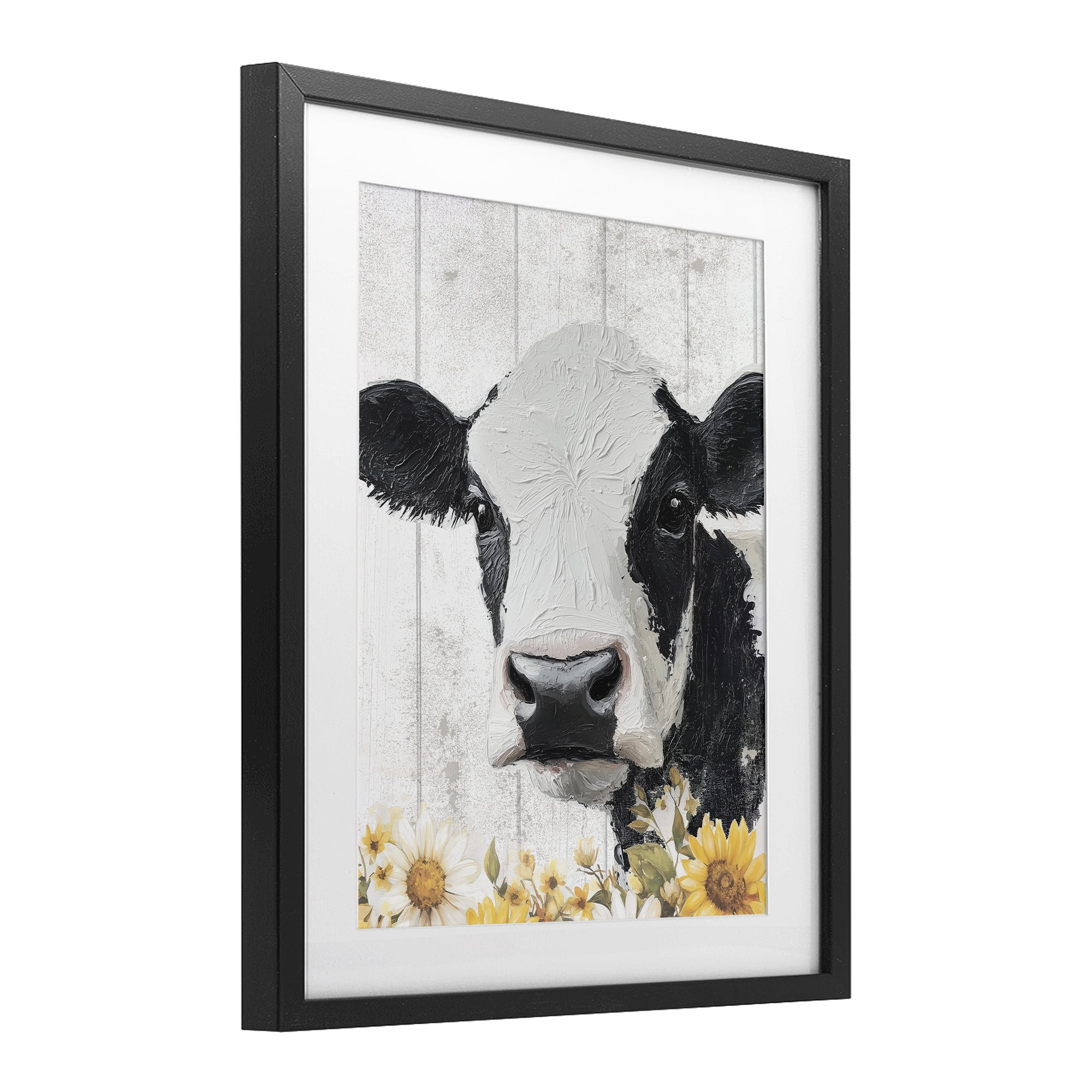 Stupell Industries Cow and Sunflowers Black Framed Print Under Glass, design by Christine Simpson Art