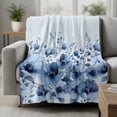 thumbnail image 2 of Blue Blooms Floral Blanket Soft Cozy Warm Throw Blanket for Couch, Plush Fuzzy Flannel Fleece Blankets for Sofa, Spring Flowers Botanical Blue Ombre Bed Blankets Lightweight Gifts for Women, 50"x60", 2 of 9