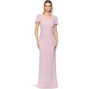 Xscape Wrap Dress Women 12 Pink Glitter Twist Front Flutter Sleeve Party APP3012