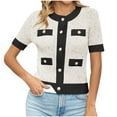 thumbnail image 1 of Npasoilc Knitted Cardigan Sweaters for Women Button Down Short Sleeve Blouse Tops Soft Comfy Cardigans Color Block T-Shirts, 1 of 2
