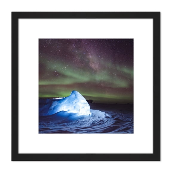 Burgener Southern Lights Aurora Igloo Photo 8X8 Inch Square Wooden Framed Wall Art Print Picture with Mount