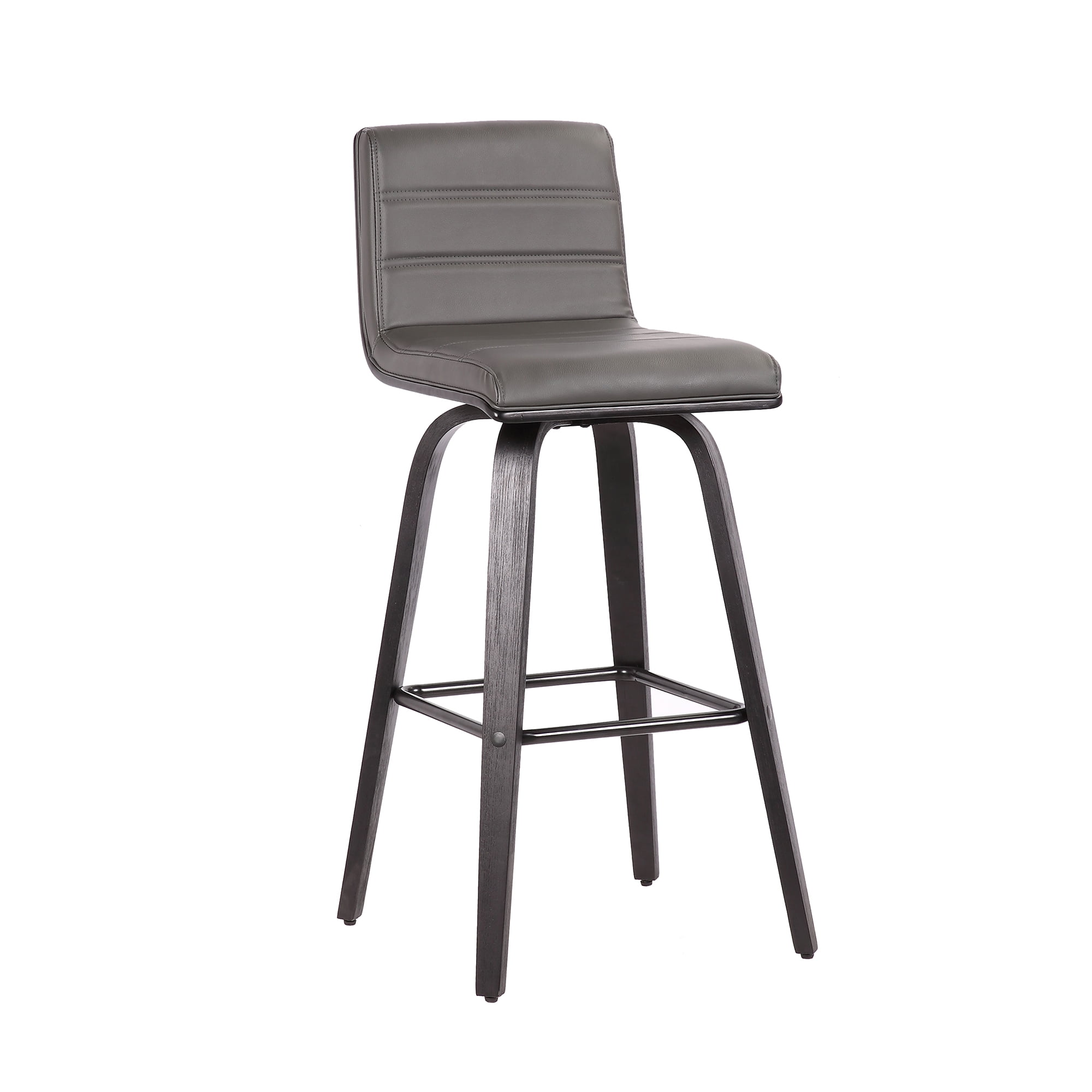 Vienna 30" Swivel Bar Stool in Black Wood Finish with Gray Faux Leather - Set of 3