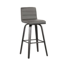 Vienna 30" Mid Century Modern Swivel Bar Stool in Black Wood Finish with Gray Faux Leather