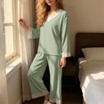 thumbnail image 6 of YYDGH Pajamas Sets for Women Two Piece Lounge Outfits Lace Trim V Neck Top Long Sleeve Tops and Wide Leg Pants Sleepwear Loungewear Nightwear Suit, 6 of 6