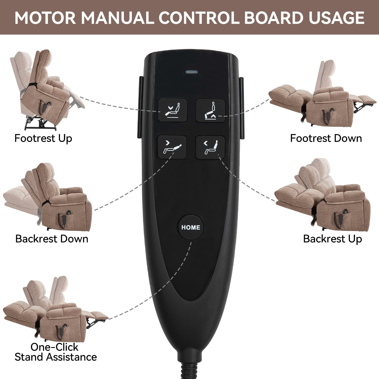 MAYEERTY Brown Dual Motor Power Lift Recliner, 350lbs Infinite Position Massage Heat Hidden Cup Holders for Elderly 41"x37"x42"