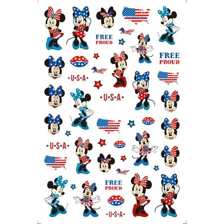 America USA Nail Art Stickers 4th of July Red White Blue Cute Minnie Mickey Nail Sticker Mouse Ears - American Flag D180