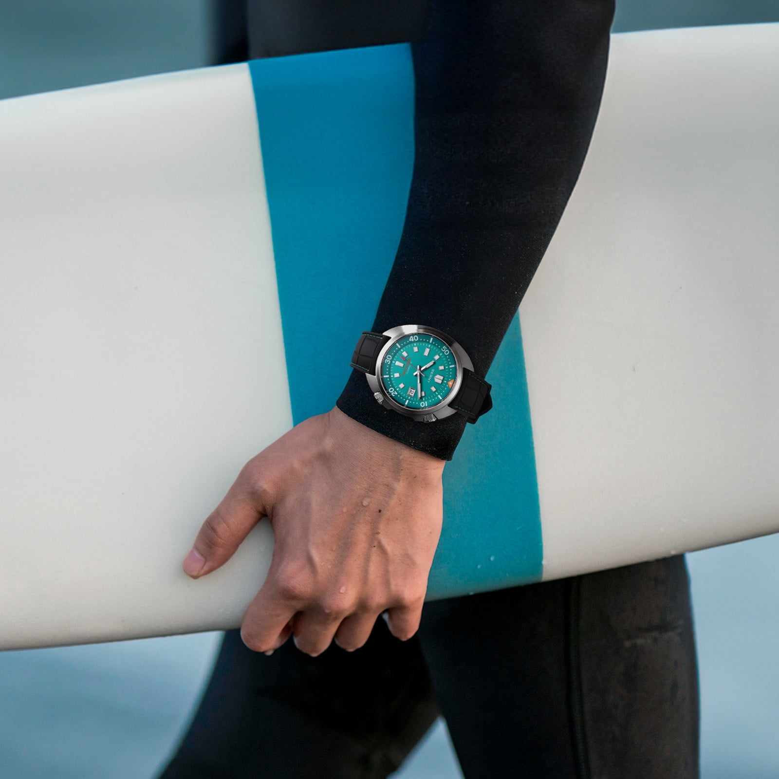 BERNY Automatic Dive Watches for Men, Sport 200M Waterproof Analog Mechanical Watch with Date Display, Super Luminous, Silicone Strap, Sapphire Crystal, Fashion Men's Diver Watch (Mint Green)