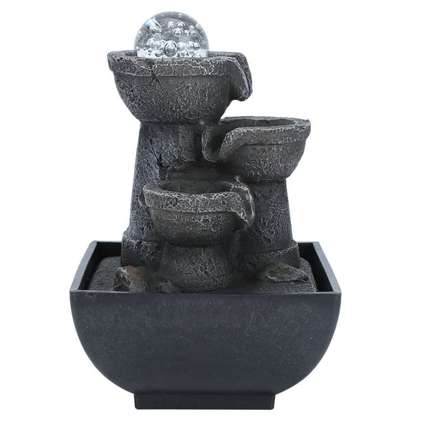 Fuente de Escritorio Mesa Iluminada con LED Decoración de Cascada Fuentes de Agua que Fluyen Fuente de Meditación de Relajación con Bola para Decoración de Oficina en Casa ANGGREK Otros
