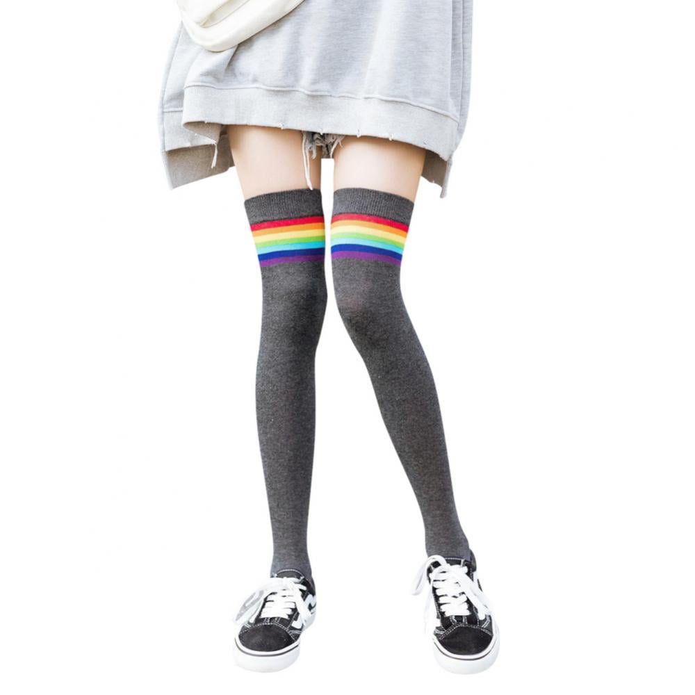 Womens/Girls Cute Cat On A Rainbow Casual Socks Yoga Socks Over The Knee High Socks 23.6
