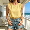 thumbnail image 2 of Womens Tank Tops, Crew Neck Sleeveless Cropped Shirts with Drawstring Hem, Solid Stylish Blouse, Spring Summer Street Wear | VerBelle,Yellow 2XL, 2 of 7