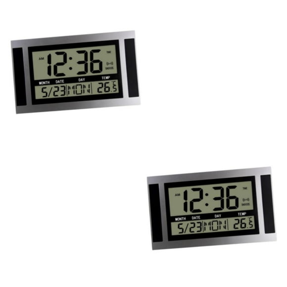 Redempat Contemporary Digital Alarm Clock Nightstand Timer 1224H Timing Wall Clocks Silver Black 2Set