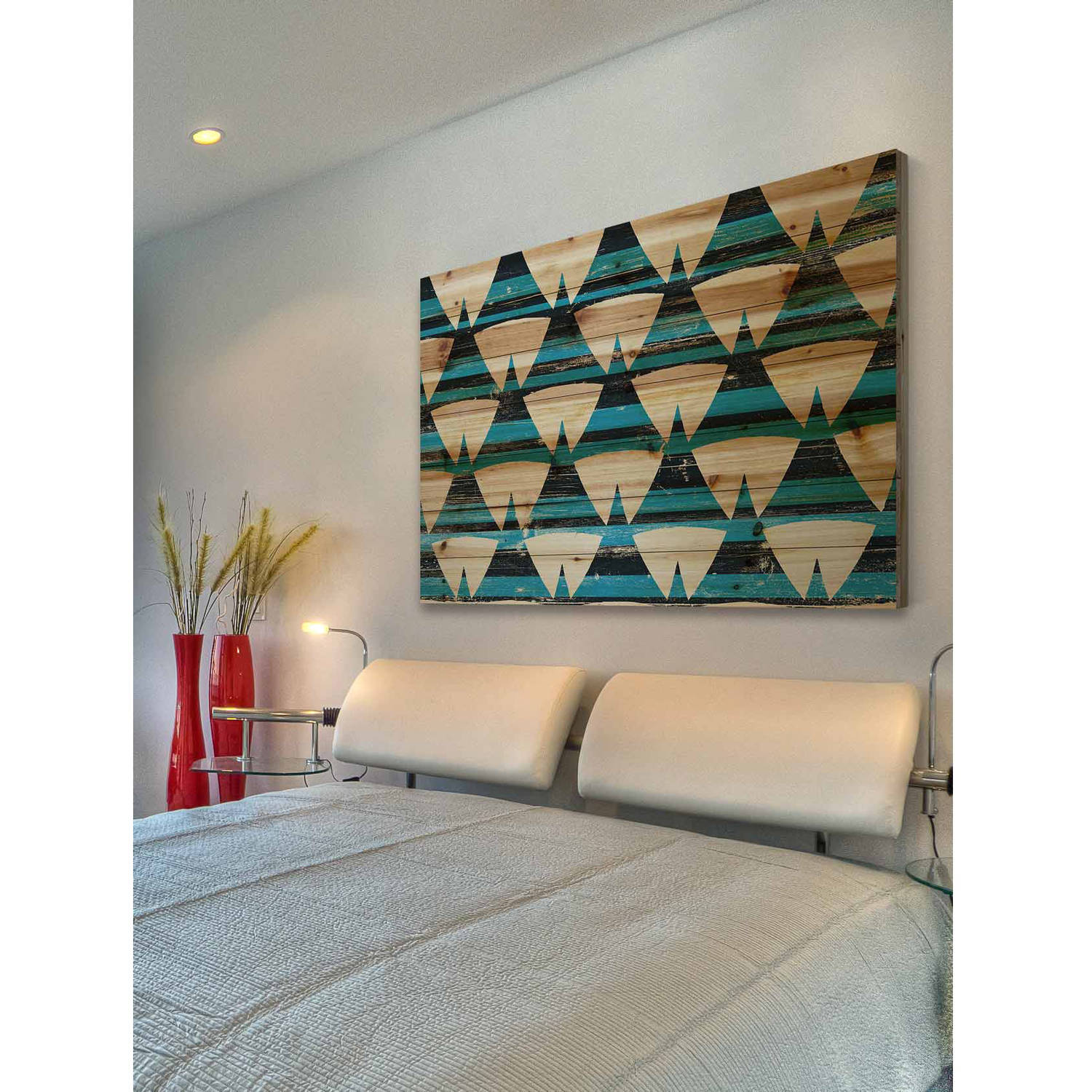MARMONT HILL  - 'Tentlike Rows' Painting Print on Natural Pine Wood - Multi-Color 36 x 24