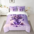 thumbnail image 2 of Manfei Dreamy Purple Rose Bedding Comforter Set 7pcs for Women, Fashion Flower Floral Queen Bedding Sets, Mystic Butterfly Reversible Queen Sheet Sets, Microfiber Bedroom Decor, 2 of 7