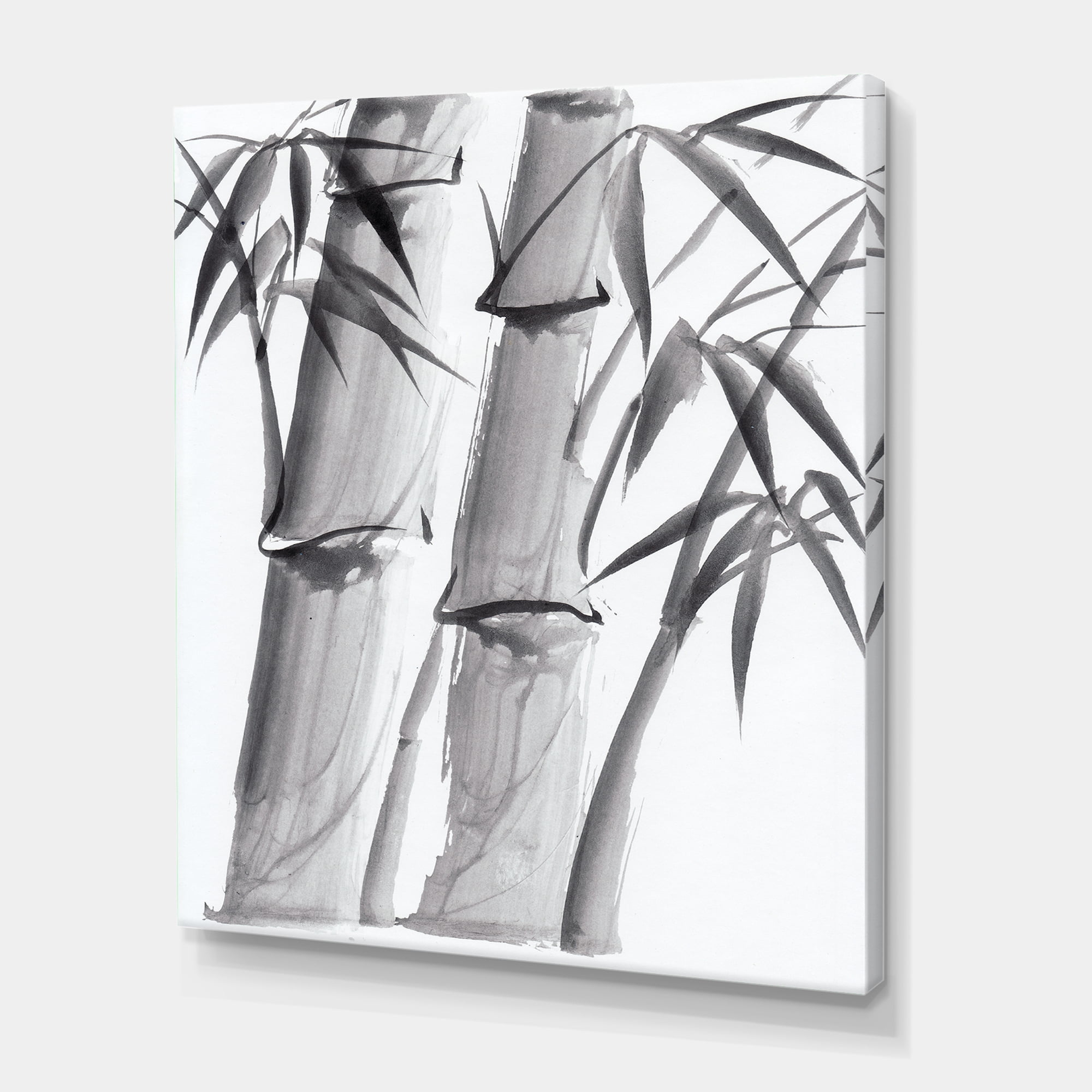 Designart ' Vintage Black and White Bamboo IV ' Traditional Canvas Wall Art Print