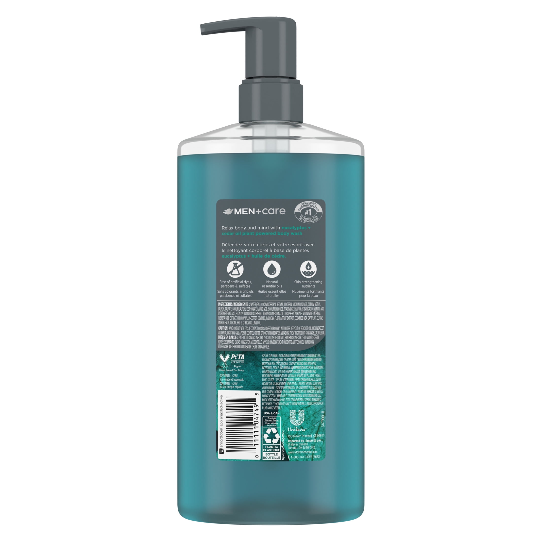 Dove Men+Care Eucalyptus + Cedar Oil Moisturizing Body Wash Dermatologist Body Wash for Men, Sulfate Free, Paraben Free, & Dye Free 26 fl oz