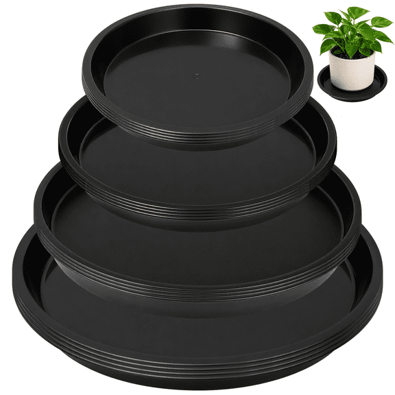 16 Pcs Plastic Plant Saucers, 6.3 in/7.9 in/10.2 in/11.8 in Flower Pot Trays, 4 Sizes Raised Edge Drip Trays, Round Planter Saucers for Indoor Outdoor Garden Patio Balcony