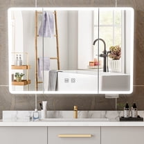 Jarbalai 39.37x27.56 Inch LED Medicine Cabinet with Mirror & Dimmable Light, 3-Door Wall Mount Storage, Black