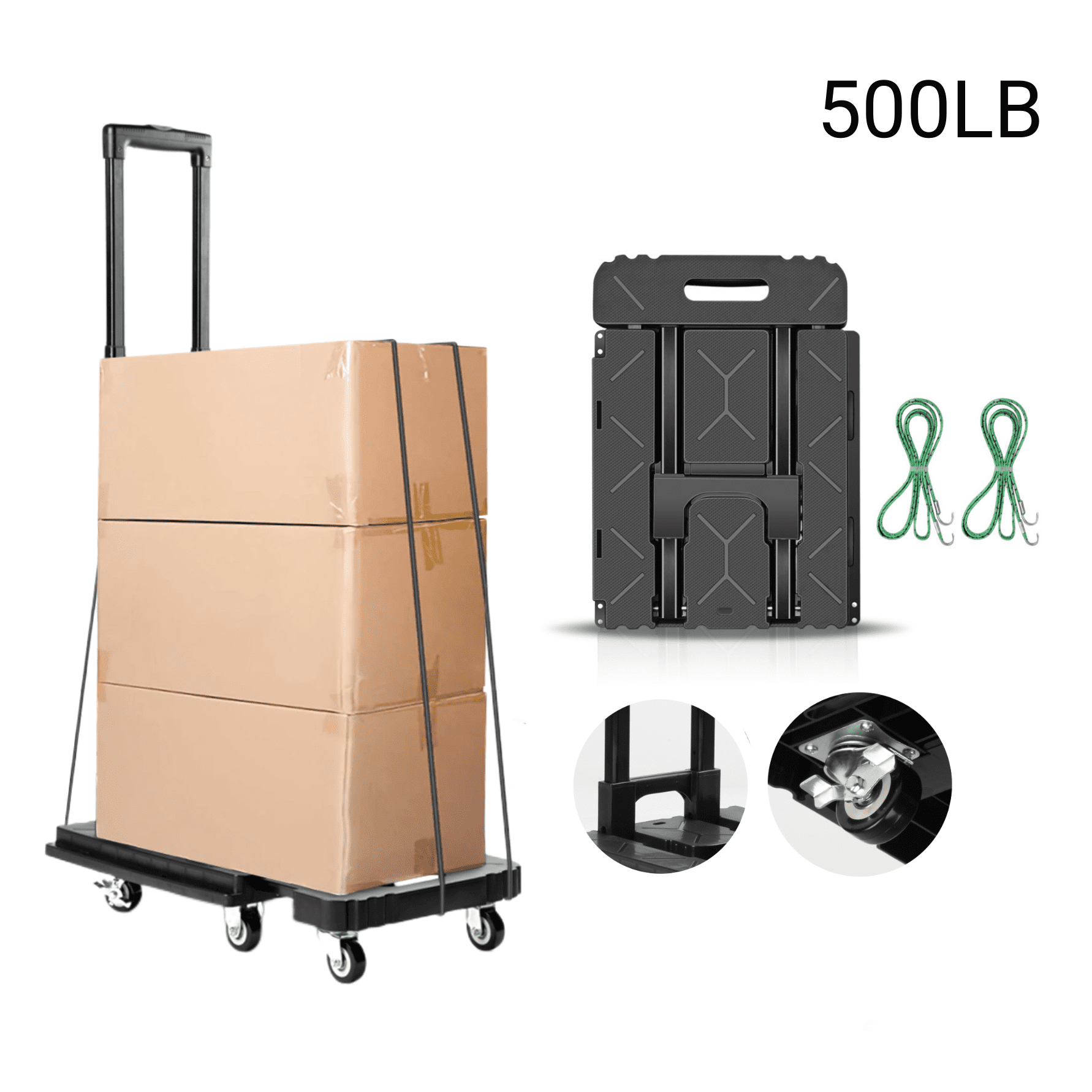 Luosen Hand Truck Dolly,Folding Cart with Brake Casters,Portable Luggage Cart,Dollies for Moving