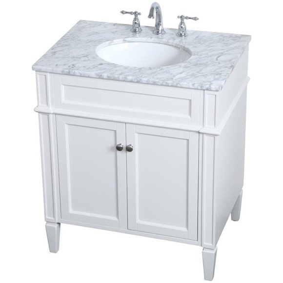 Pemberly Row Contemporary 30" Single Marble Top Bathroom Vanity in White