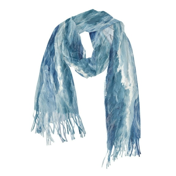 FORMRS Womens Scarf Winter Soft Long Big Warm Shawls Wrap Tassel Scarves, Blue Watercolor Ocean Waves