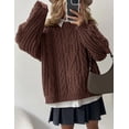 thumbnail image 3 of Suéter PRETTYGARDEN Oversized de Punto Trenzado Cuello Redondo Café Talla L, 3 of 6